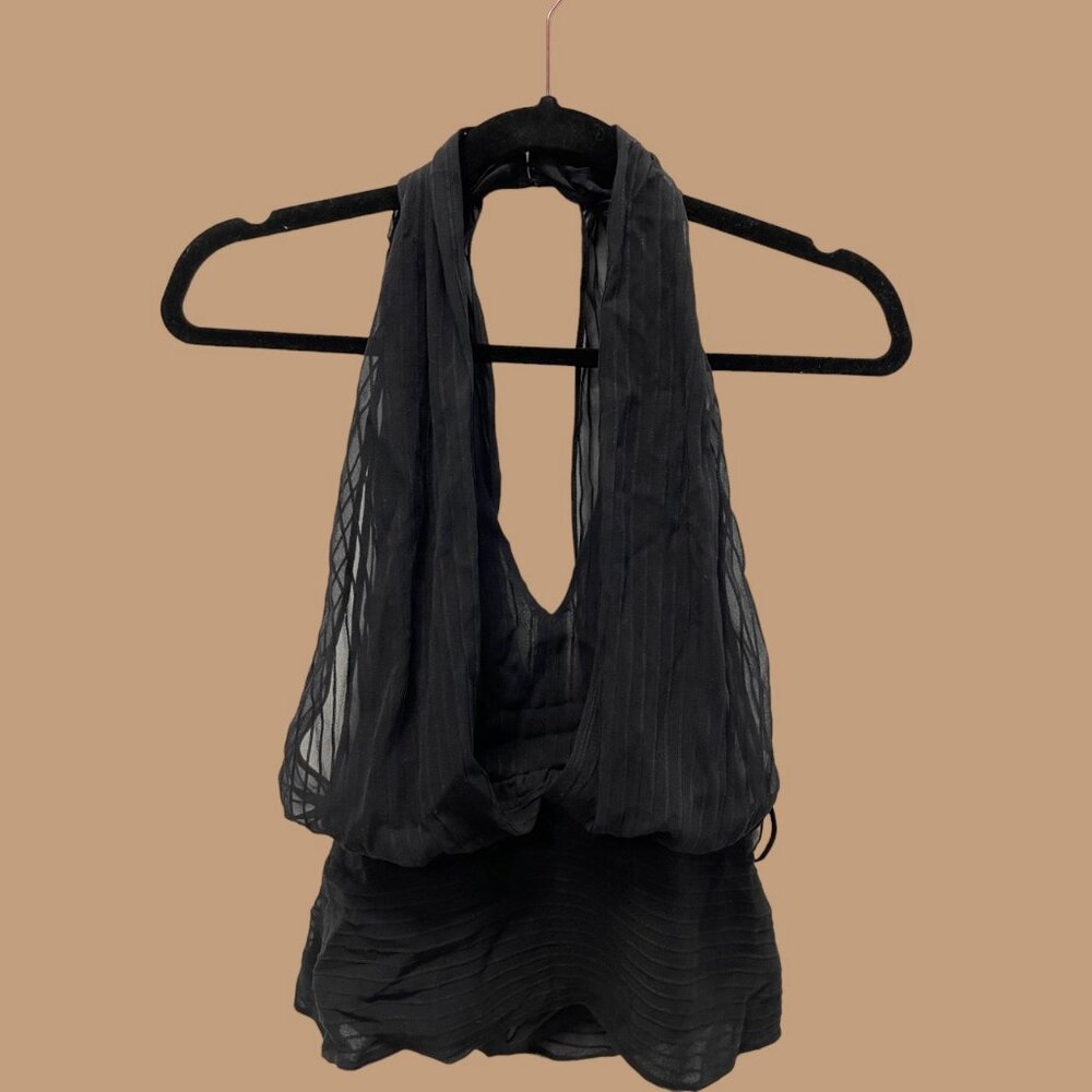 BCBG MAXAZRIA Black Sheer Layered Halter Blouse - Size 2 - BRAND NEW